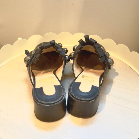 Christian Louboutin Black Leather Mules with Fringe and Studs - Picture 2 of 3